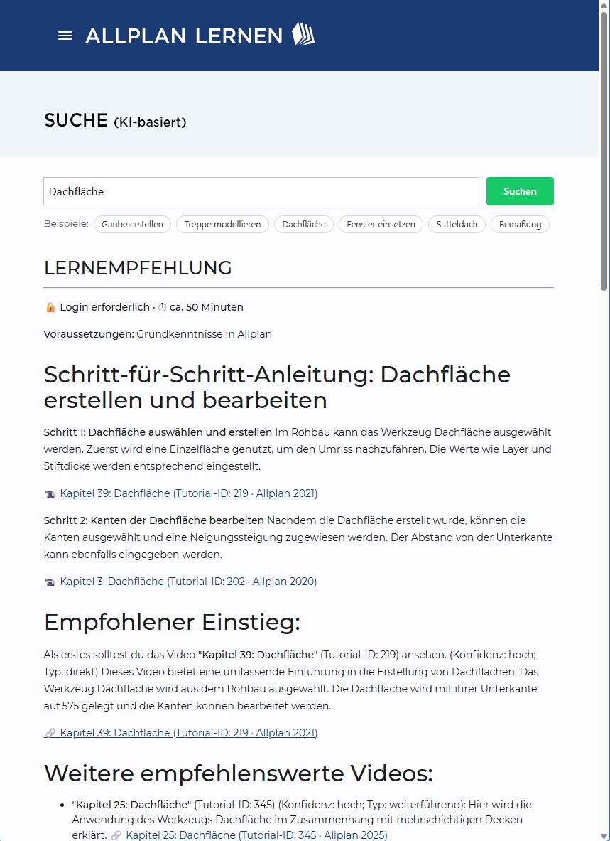 Lernempfehlung-Übersicht für Erstellung der Gaube